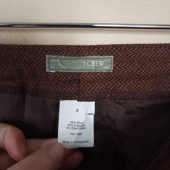 Vintage J. Crew Mid-rise Wide Leg Trousers in Brown Herringbone Print Size 6 - Picture 8 of 9